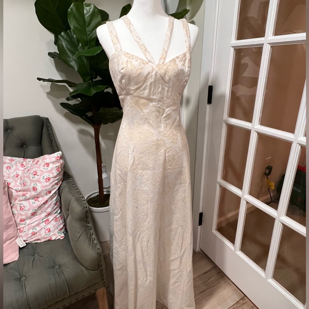 Vintage Gunne Sax Jessica McClintock Ivory and Gold Floor-length Gown